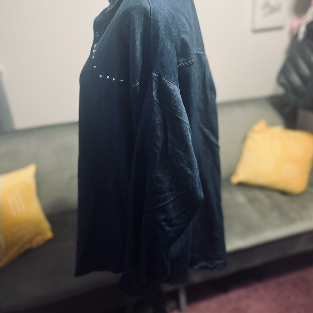 Studio Dark Blue Denim Button-Up Top - Picture 10 of 14